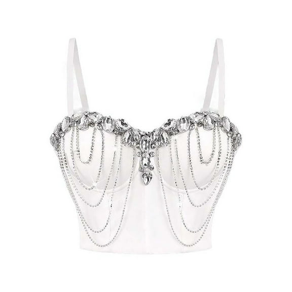 Fjofpr 50% off Clear! White Corset Tops for Women Ladies Sexy White Chain Design Superior Sense Outside Wear Fishbone Corset Waist