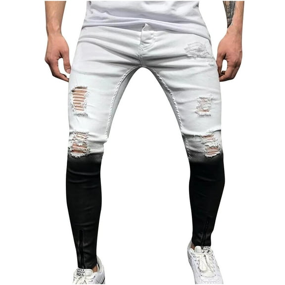 Fjofpr 50% off Clear!Womens Denim Skinny Jeans Skinny Jeans for Women Stretchy Men's Mid Ripped Frayed Hem Casual Stretch Tight Trousers