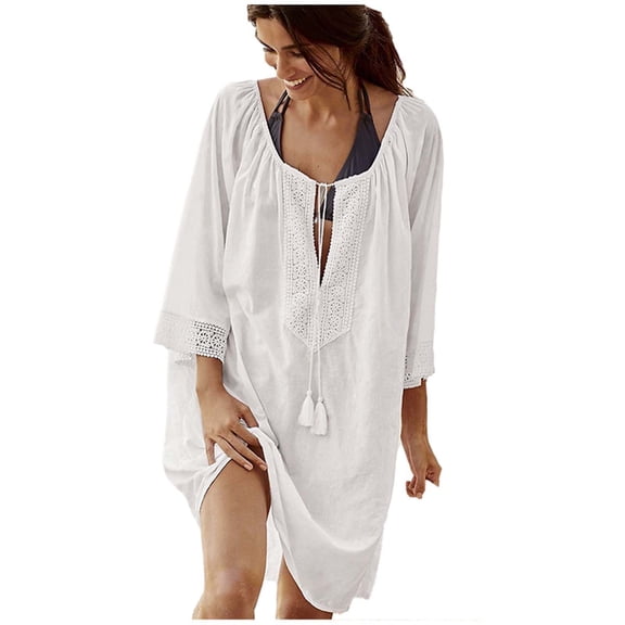 Fjofpr Beach Cover Ups for Women 2024 Beach Cover Up for Women White Beach Cover Up for Women Long Sleeve Womens Sexy Short Sleeve Kimono Swimwear Cover Up Solid Color Blouse Tops