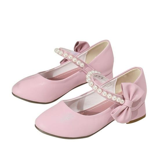 Fjofpr Big Girls Sandals Size 3 Girls' Leather Shoes Fashionable And Versatile Elegant Dance Shoes Pearl Bow Princess Style Temperament Women's Children's Leather Shoes High Heels