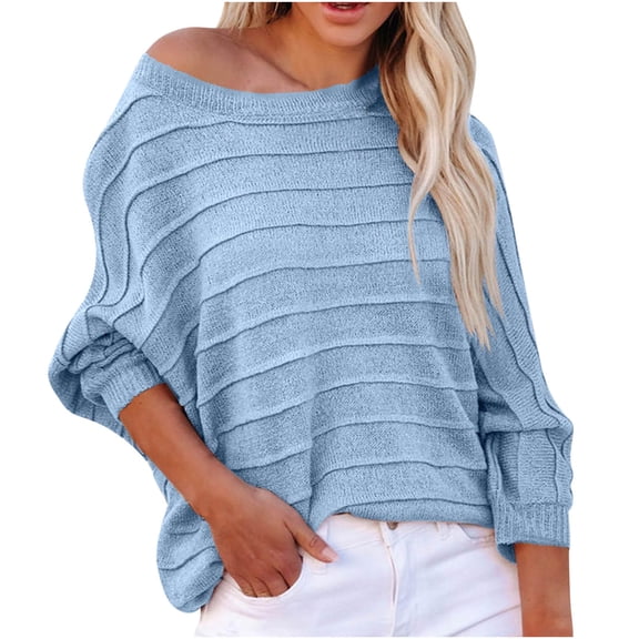 Fjofpr 50% off Clear! Womens Clothes Clearance under $10 Women's Autumn/Winter Off Shoulder Pullover Knitted Loose Round Neck Sweater