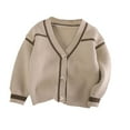 thumbnail image 1 of Fjofpr Deals Toddler Boy Clothes Clearance Under $10 Toddler Boy Clothes Fall And Winter Girls Knitted Cardigan Sweater V-neck Jacket Striped Long Sleeve Top, 1 of 3