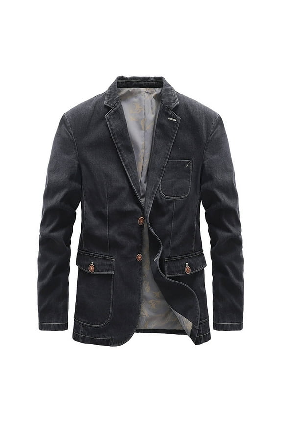 Blazers for Men Black Fashion Man Breasted Buckle Pocket Leisure Solid Color Tops Long Sleeves Blazer