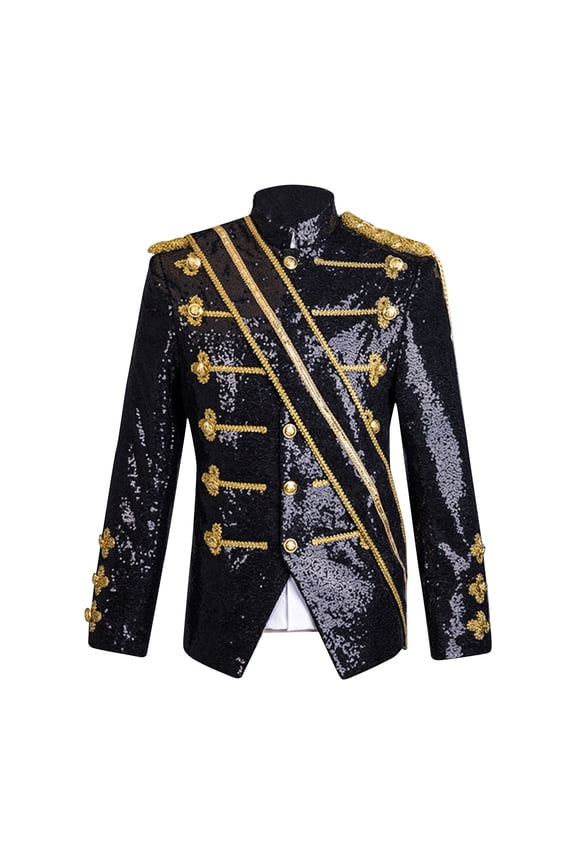 Blazers for Men Black Men's Court Style Solid Color Sequin Performance Suit Breasted Suit Jacket