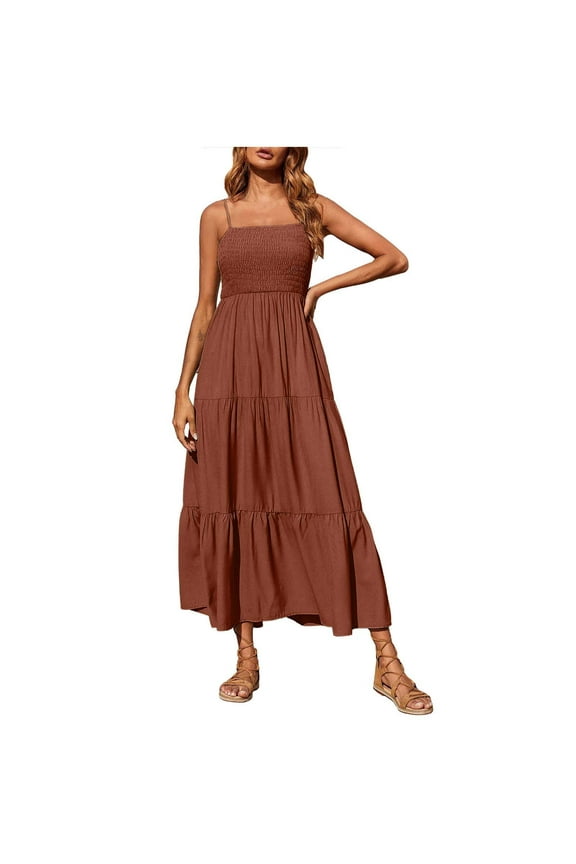 Boho Dresses for Women Sales Casual Breast Wrapped Sleeveless Solid Sling Beach Sun Dresses