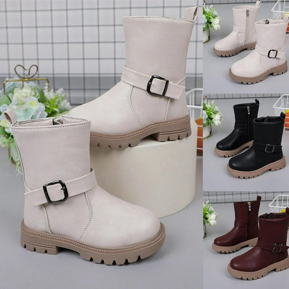 Fjofpr Boots for Little Girls Size 12 Girls Shoes Children's Boots Girls' Winter Boots Boots Girls' Casual Medium And Large Children's Boots 6.5 Years