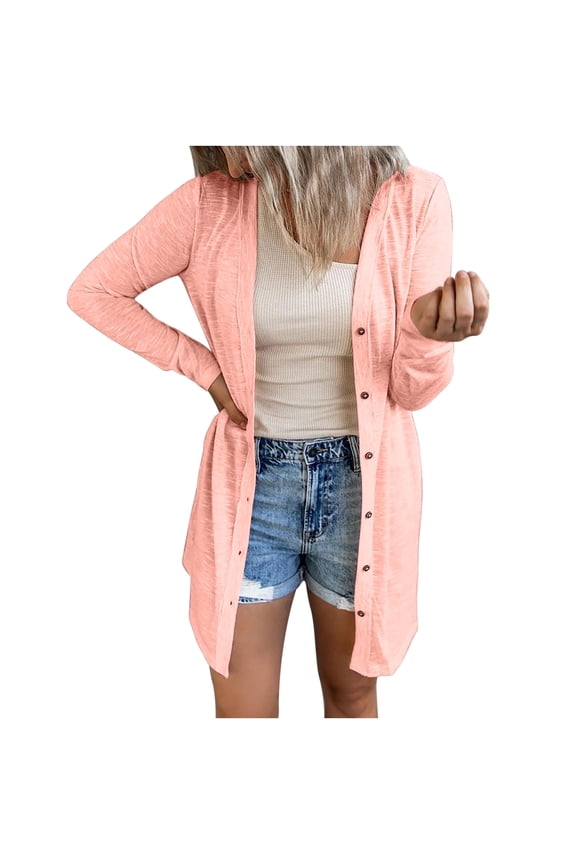 Cardigans for Women Trendy Open Front Cardigan for Women Button Down Long Sleeve Outerwear Fashion Women Solid Loose Long Sleeve Cardigan Coat Blouse