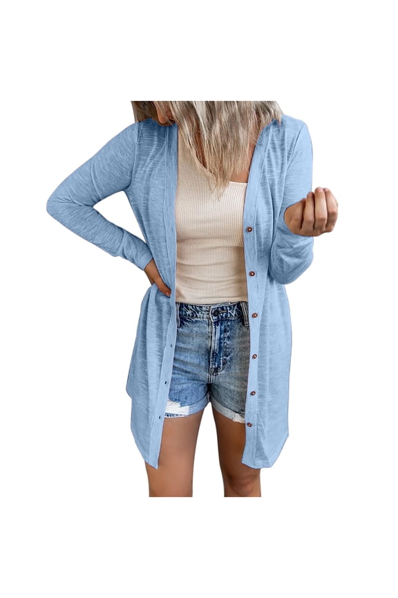 Cardigans for Women Trendy Cardigans for Women Plus Sizes Button Up Long Length Fashion Women Solid Loose Long Sleeve Cardigan Coat Blouse