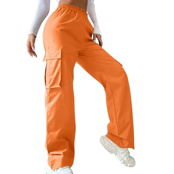 Fjofpr Cargo Pants for Women Casual Elastic Waist Multiple Pockets Loose Fit Trouser