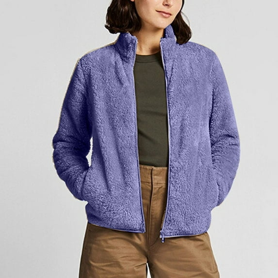 Fjofpr Christmasdeals Clothing Womens Fleece Coats Winter Coats Loose Jacket Plush and Thicked Women'S Fall And Winter Long Sleeve Fleece Pocket Zipper Solid Color Fleece Coat