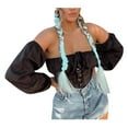 thumbnail image 1 of Fjofpr Clearance Clothes Black Corset Tops for Women Summer Somen One-shoulder Long-sleeved-breasted Slim Waist T-shirt, 1 of 9