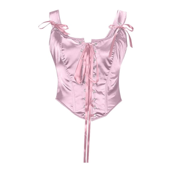 Fjofpr Clothes Pink Corset Tops for Women Fashion Women Style Solid Color Backless Ribbon Waist Camisole Shapewear Tops