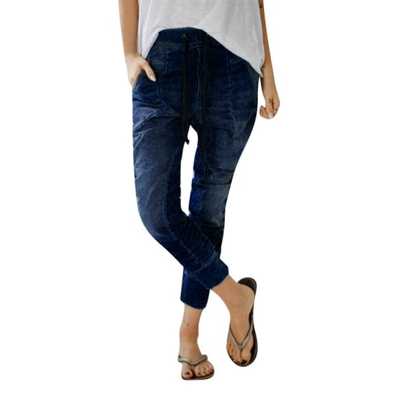Fjofpr Clothing Jeans for Women Stretchy Jeans for Women Trendy High Waisted Jeans for Women Women Summer Elastic Plus Loose Casual Drawstring Plus Cropped