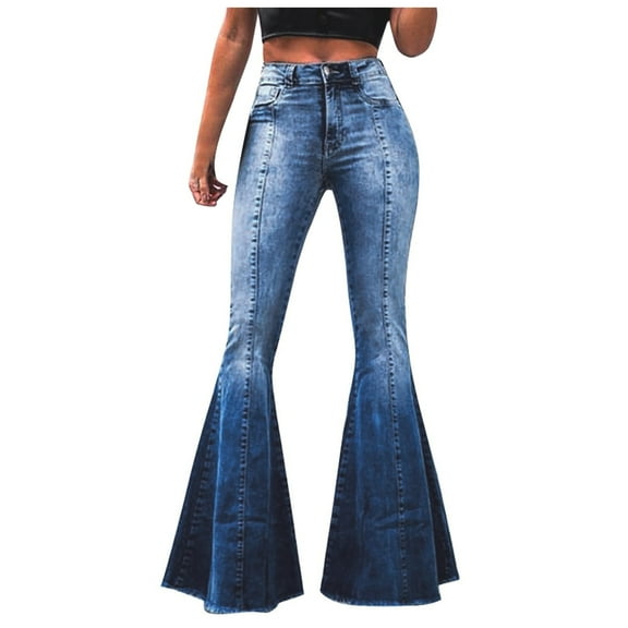 Fjofpr Clothing Womens Jeans Flare Legs Womens Jeans Trendy Fall 2024 Women Color High Waist Flares Fashion Pants Trouser Blue