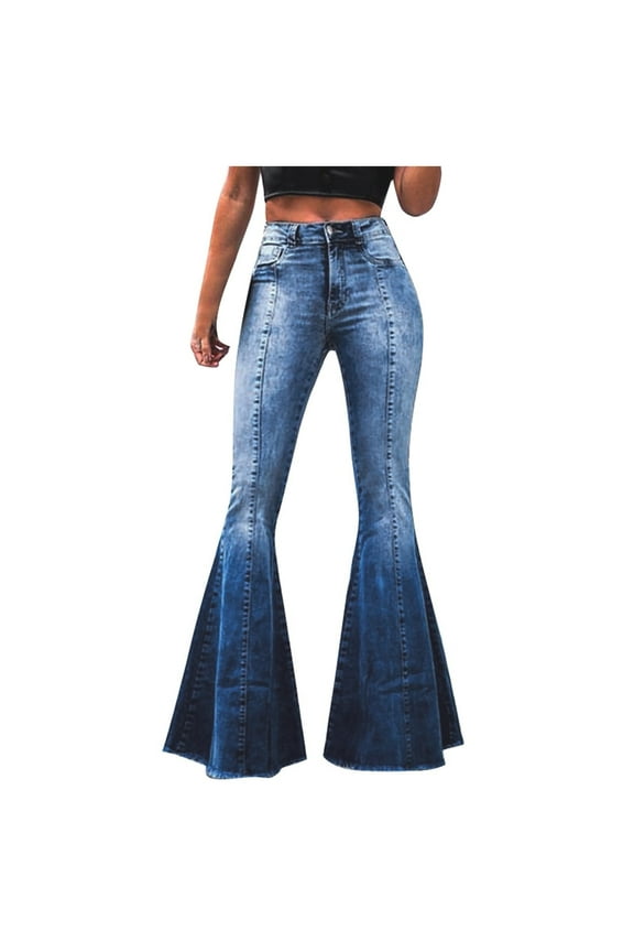 Clothing Womens Jeans Flare Legs Womens Jeans Trendy Fall 2024 Women Color High Waist Flares Fashion Pants Trouser Blue