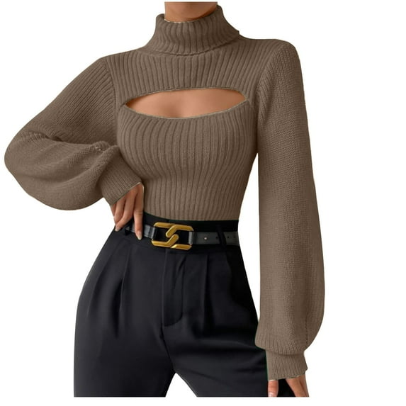 Fjofpr Clearance Knitted Sweaters for Women Winter Sexy Tube Top Long Sleeve Turtleneck Cropped Sweater Tops