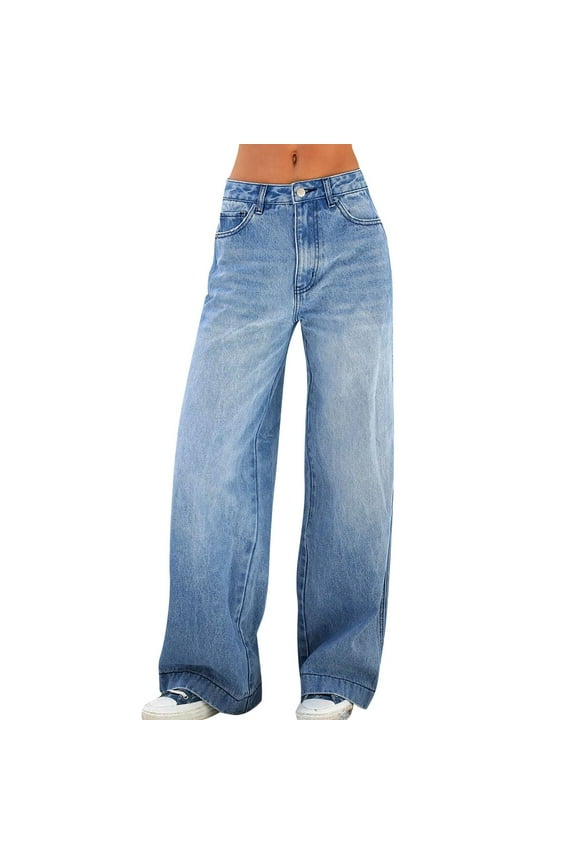 Sale Deal Baggy Jeans for Woman Women's Mid Ripped Frayed Hem Casual Trousers