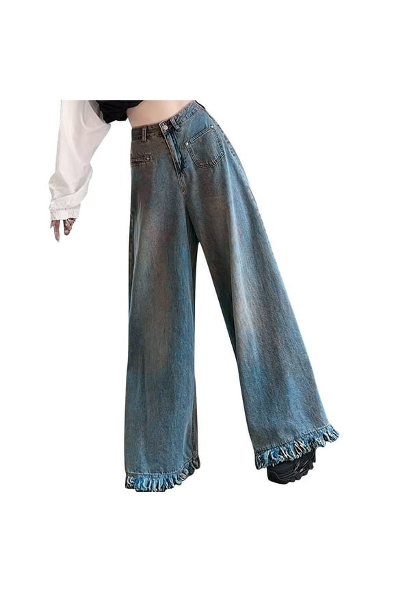 Sale Deal Jeans for Women Plus Size Women's High Waisted Loose Drapey Jeans With Pockets Denim Trousers