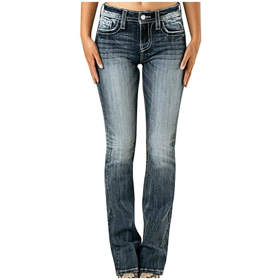 Fjofpr Clearance Sale Deal Low Waisted Jeans for Women Trendy Slimming Women's Embroidered Pocket Low Rise Skinny Denim Pants