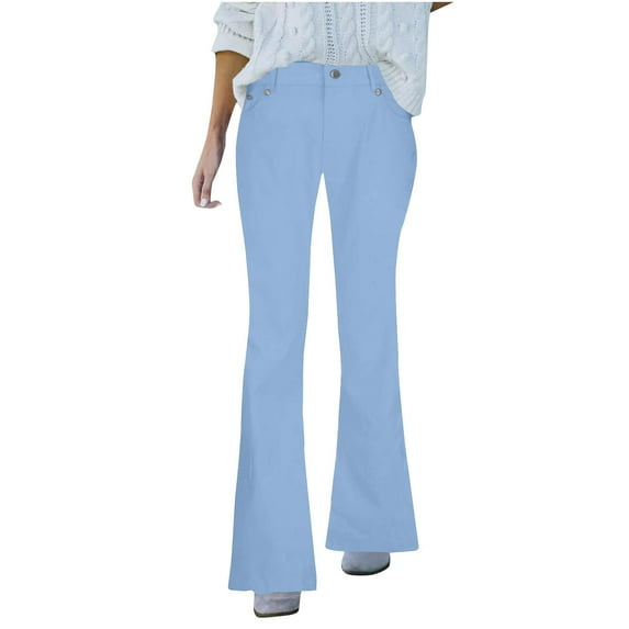 Fjofpr Clearance Sale Deal Mid Waisted Jeans for Women Womens Jeans Trendy Fall 2024 Women'S Spring/Summer Solid Color Mid-Waist Pocket Denim Casual Pants