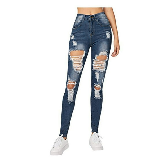 Fjofpr Sale Deal Ripped Jeans for Women Plus Size Women Color Blue Hole High Flares Ankle Fashion Pants Trouser