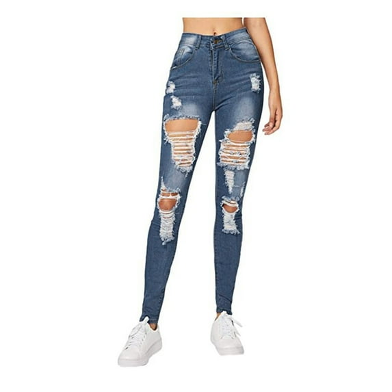 Fjofpr Sale Deal Ripped Jeans for Women Plus Size Women Color Blue Hole High Flares Fashion Pants Trouser