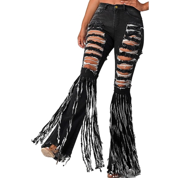 Fjofpr Sale Deal Ripped Jeans for Women Plus Size Women's Personality Trendy Ripped Trousers