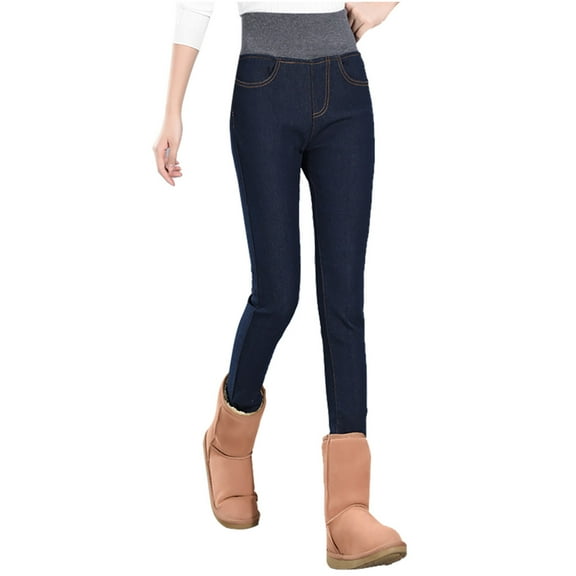 Fjofpr Sale Deal Winter Jeans for Men with Fleece Women Skinny Pencil Stretch Slim Fitness Pants Trousers