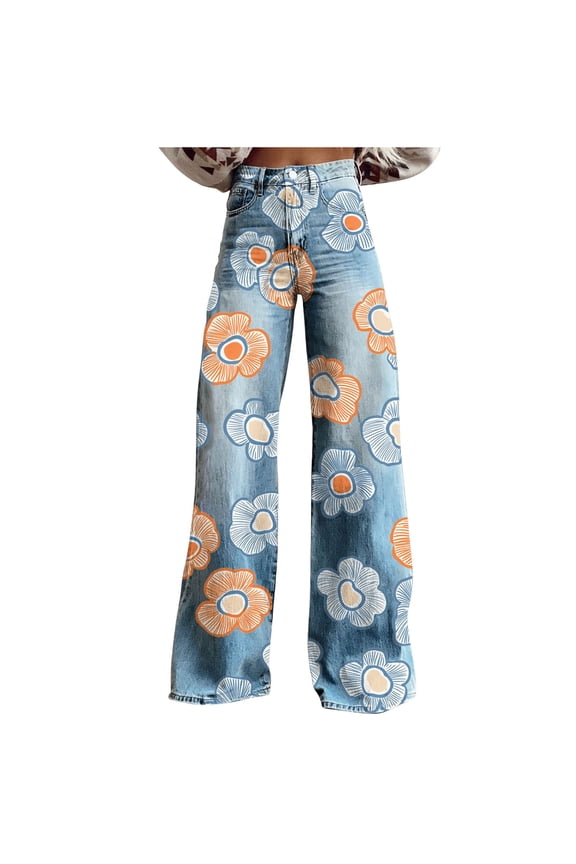 Clothes Straight Leg Pants for Women Wide Leg Pants for Women Loose Womens Pants Trendy Fall 2025 Fashion Women Printed Pants Casual Zipper Button Pockets Pants