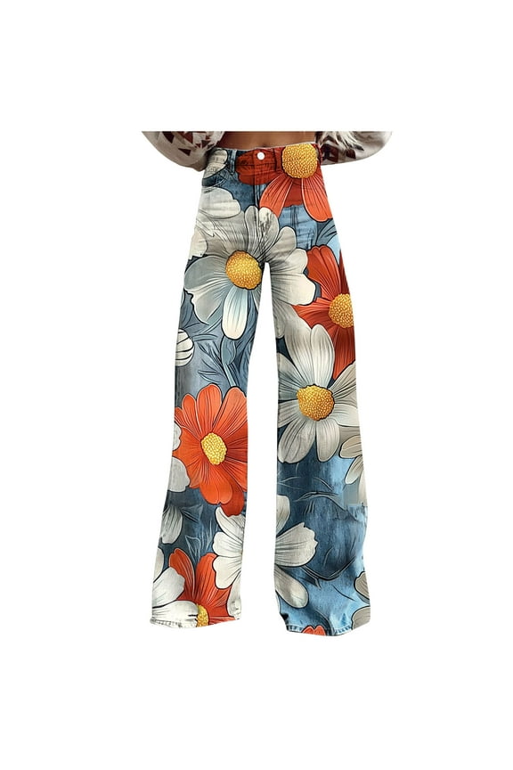 Clothes Straight Leg Pants for Women Wide Leg Pants for Women Womens Loose Pants Trendy Fall 2025 Fashion Women Printed Pants Casual Zipper Button Pockets Pants