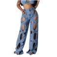 thumbnail image 1 of Fjofpr Clothing Straight Leg Jeans for Women High Waisted Jeans for Women Long Women's New Solid Casual High Waist Pocket Personality Hollow Out Loose Straight Jeans Pants, 1 of 9