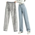 thumbnail image 1 of Fjofpr Clothing Straight Leg Jeans for Women Womens Jeans Trendy Fall 2024 Women's High Waisted Loose High Waisted Jeans Solid Color Straight Leg Casual Pants With Added Fleece, 1 of 7
