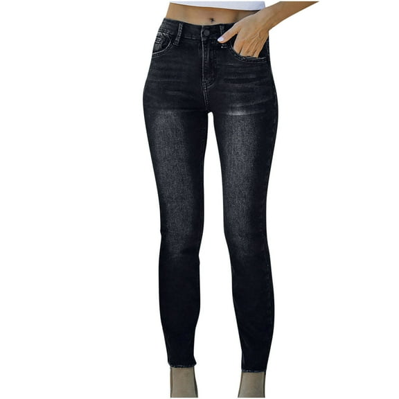 Fjofpr Clothing Straight Leg Jeans for Women Skinny Jeans for Women Stretchy Womens Soild Color Straight-Leg Pants Elasticity With Pocket
