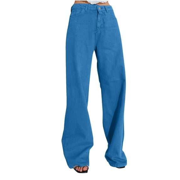 Fjofpr Clothing Wide Leg Jeans Women Long Jeans for Women Trendy Women' Solid Color Loose And Versatile Multi Colored Wide Leg Jeans And Pants
