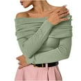 thumbnail image 1 of Fjofpr Crop Tops for Women under $10 Women's off the Shoulder one Neck Long Sleeved Knitted Sweater Solid Color 2025 Fall/winter New Item, 1 of 5