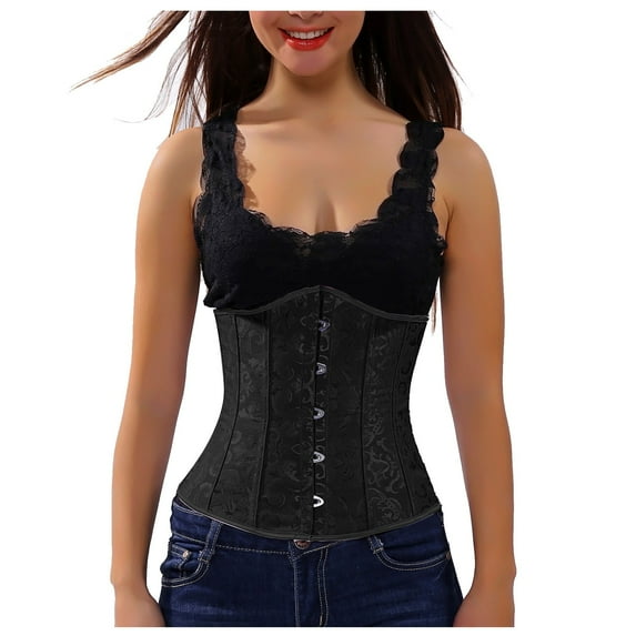 Fjofpr Cyber & Monday Deals Black Corset Tops for Women Women Shapewear Cinchers Waist Trainer Underbust Corset Belt Stomach Wrap Body Shaper Workout Girdle