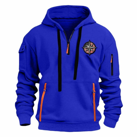 Fjofpr Cyber & Monday Deals Hoodies for Men Quarter Zip Quarter Zip Pullover Men Hoodie Men Fashion Solid Color Zipper Pocket Long Sleeve Sports Hoodie Blouse