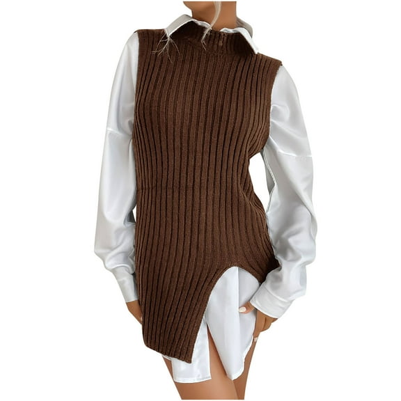 Fjofpr Sweater Vest Women 2024 Women Fashion Casual Split Solid Color Knit Sleeveless All Match Vest Sweater