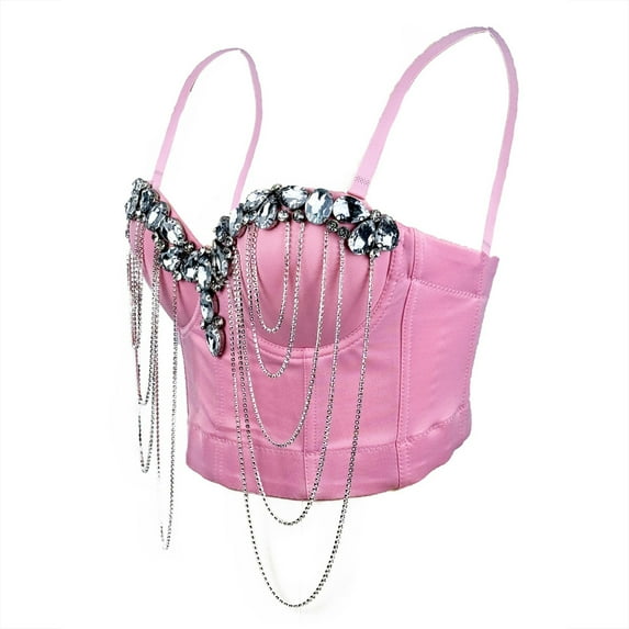 Fjofpr Deals Pink Corset Tops for Women Ladies Sexy White Chain Design Superior Sense Outside Wear Fishbone Corset Waist