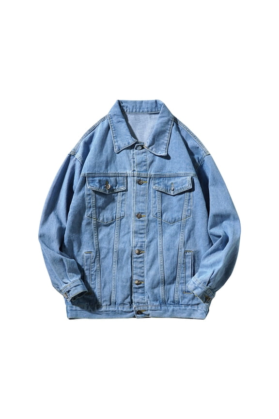Denim Jacket Men 3Xl Men's Motorcycle Solid Color Button Pocket Long Sleeved Denim Jacket