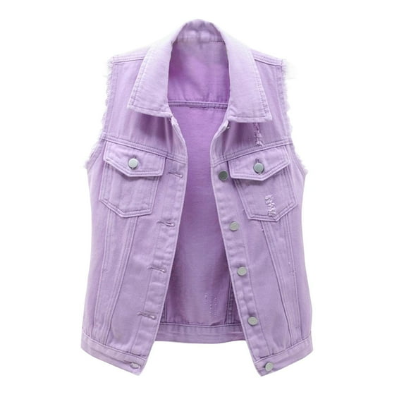 Fjofpr Denim Jackets for Women Sleeveless Solid Button Tops Coat Autumn and Winter Casual Lightweight Denim Outerwear with Pockets