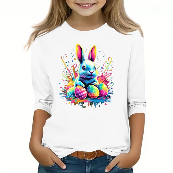 Fjofpr Easter Clothes for Boys 5T Children's Fashion Printed 3/4 Sleeve Round Neck Pullover Base Shirt Long Sleeved Round Neck Top/shirt