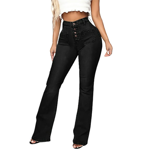 Fjofpr Clearance Sale Deal Jeans for Women Plus Size Clearance Women's Jeans Fashion Middle-waisted Straight Pocket Hole Long Pants