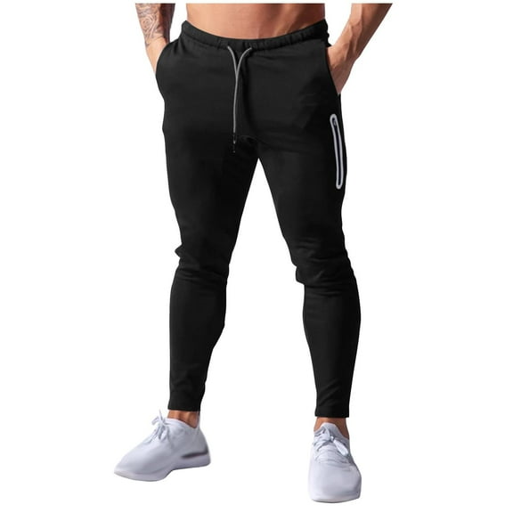 Fjofpr Fitness Pants with Pockets Men Fashion Drawstring Fitness Sports Pants Slim Stretch invisible Zipper Stretch Cotton Feet Sweatpants Full Length Pants