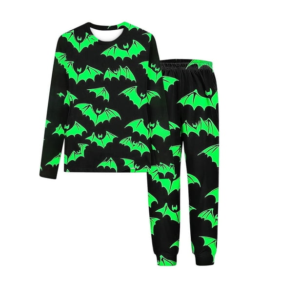 Fjofpr Girl Clothes Size 7 Children's Halloween Printed Round Neck Long Sleeved Top Elastic Waisted Pants Mid Size Children's Home Suit Set 7 years