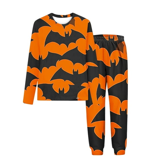 Fjofpr Girl Clothes Size 8 Children's Halloween Printed Round Neck Long Sleeved Top Elastic Waisted Pants Mid Size Children's Home Suit Set 7 years