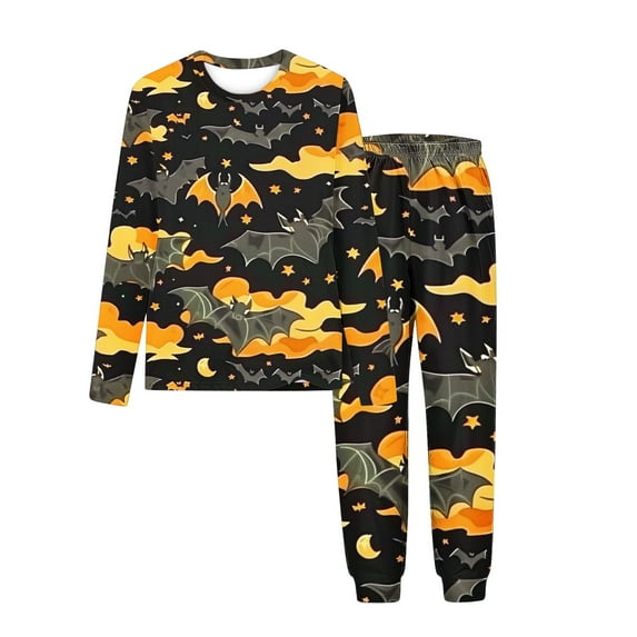 Fjofpr Girl Clothes Size 8 Children's Halloween Printed Round Neck Long Sleeved Top Elastic Waisted Pants Mid Size Children's Home Suit Set 7 years