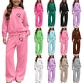 thumbnail image 1 of Fjofpr Girl's Tracksuits 2 Pieces Outfits Winter Printed Hooded Sweatshirt Wide-Leg Pants Casual Sports Fleece-Lined Warmth Two-Piece Set Kids 5-14 Years, 1 of 7