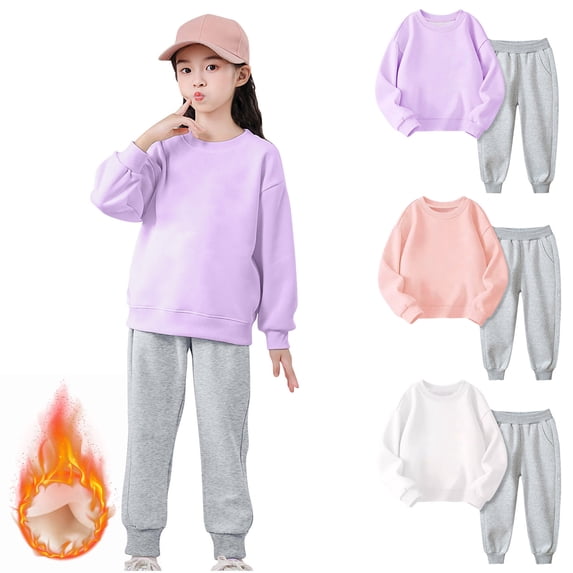 Fjofpr Girls 2 Piece Outfit Size 6 Toddler Kids Boys Girls Candy Color Solid Color Thickening Warm Leggings Casual Kids Sports Pants Hoodies Set White 6 Years