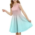 thumbnail image 1 of Fjofpr Girls Clothes under $10 Girls Sleeveless Stretchy Dress A Line Twirly Skater School Recital Dress Short Sleeve Round Neck Dress（3-14Y）, 1 of 6